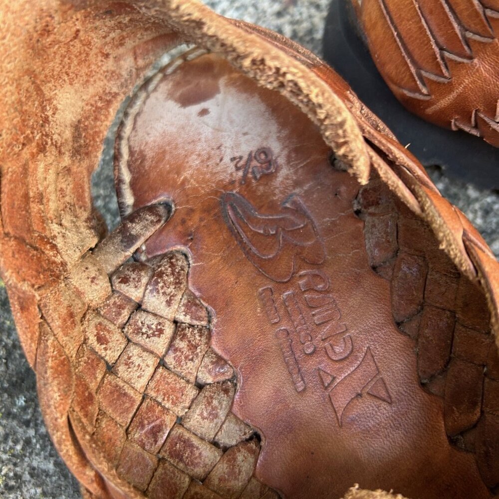 Brand X Mexican Huaraches Copper Brown Woven Leather Size 6.5 - Picture 7 of 10